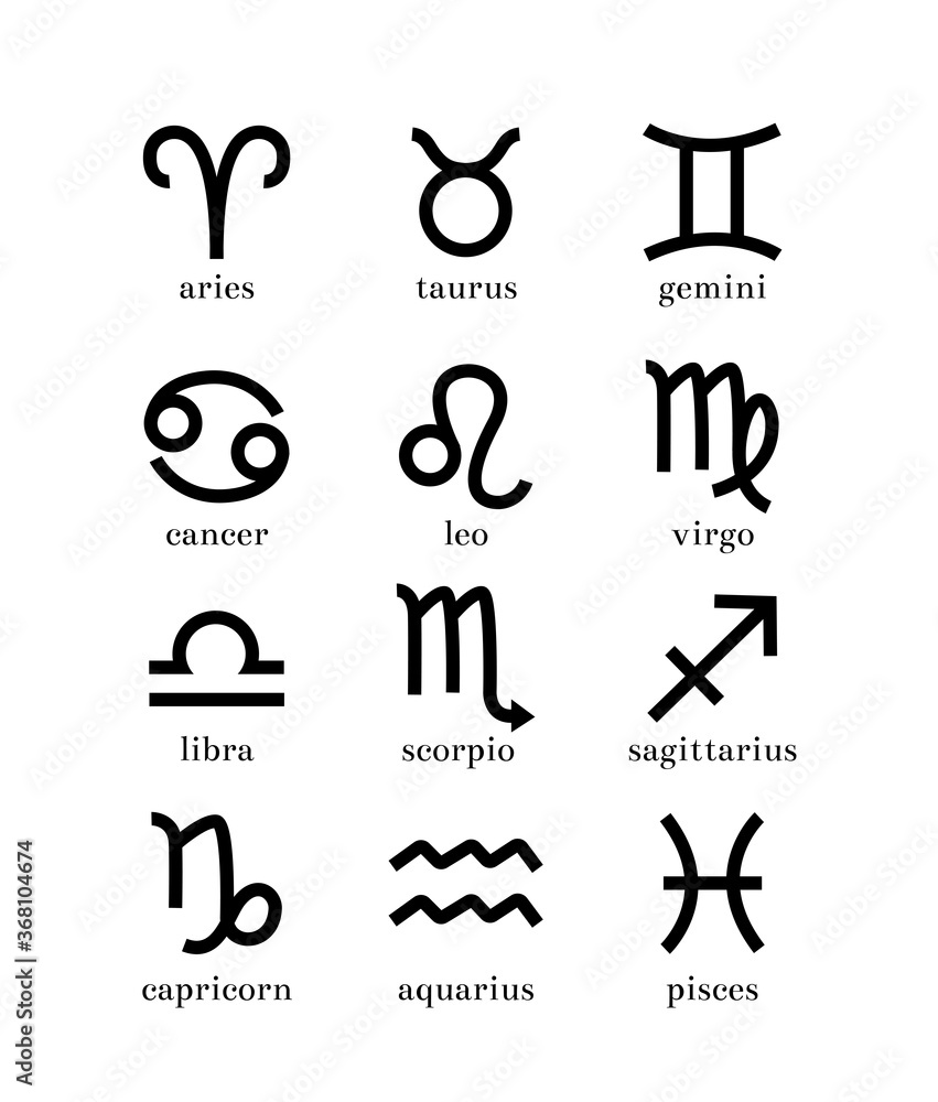 Fototapeta premium Zodiac signs set. Astrological calendar collection, horoscope constellation vector illustration isolated on white background.