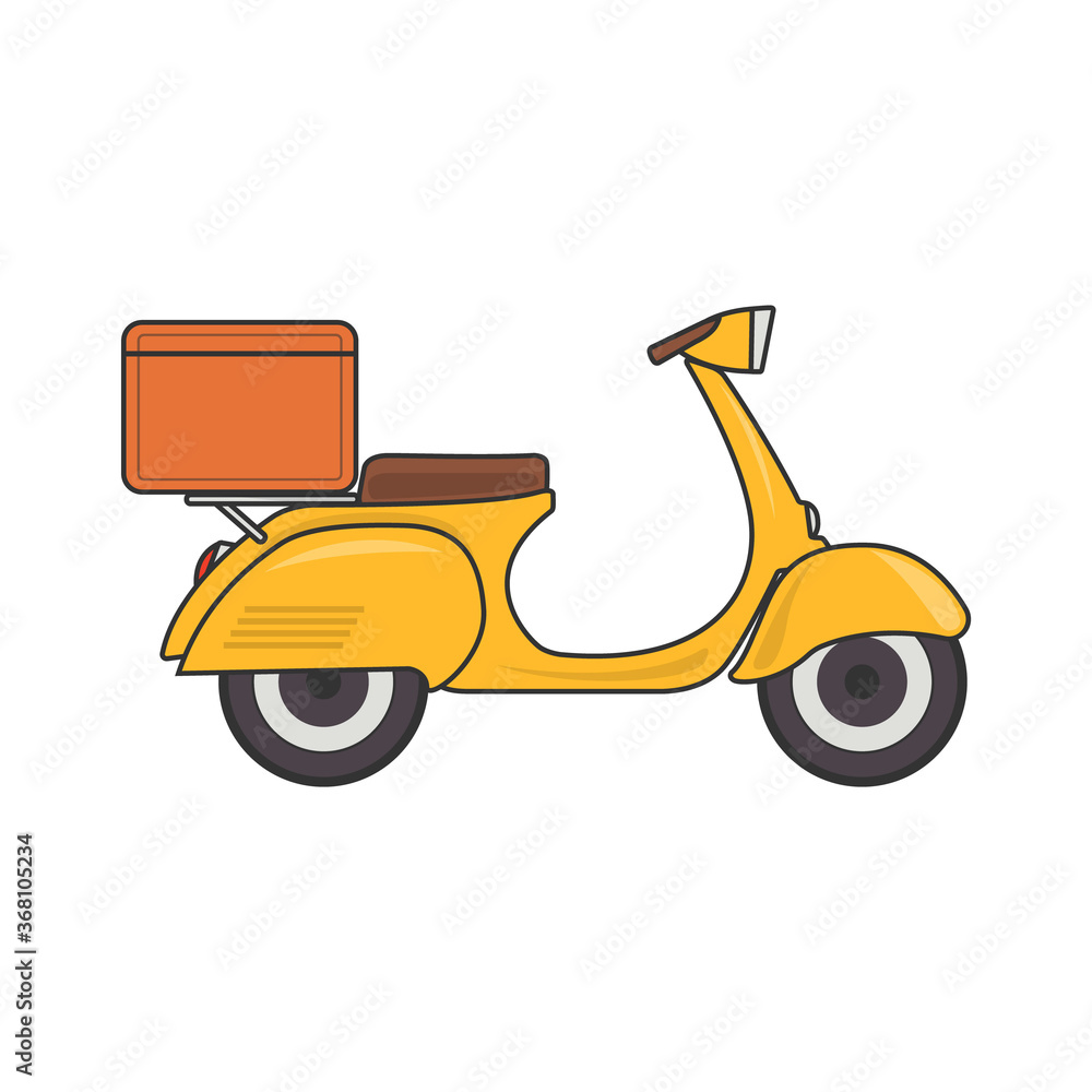 Vector retro scooter with a trunk, with boxes vintage stylish moped scooter for delivery isolated.