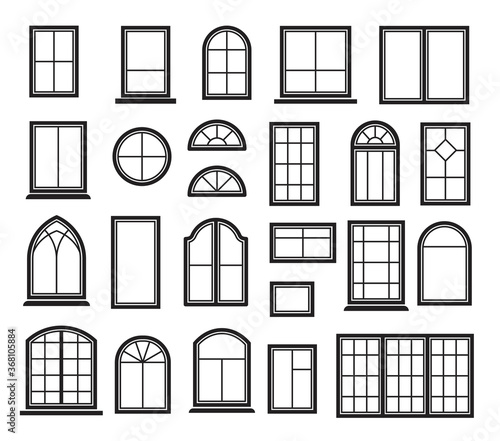 Window icon set. Vector symbol in outline flat style isolated on white background.