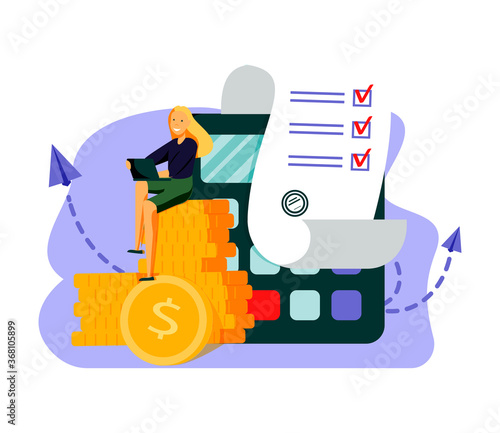 Monthly expense planning. Reminder for appointment. Payment deadline, worker with timetable, organizer schedule. Countdown to payday. Vector isolated concept metaphor illustration. photo