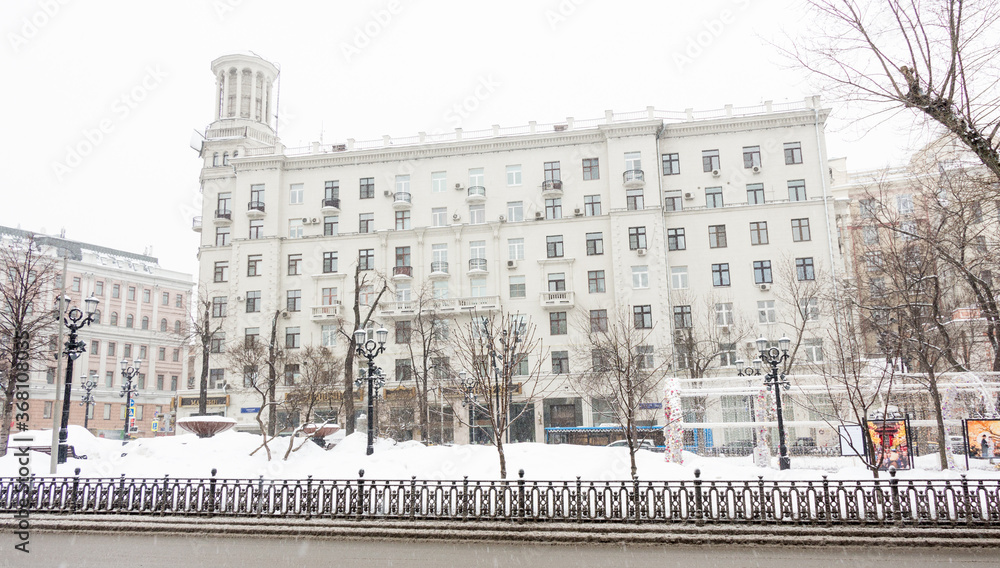 Moscow, Russia. House in  Tverskoy boulevard in winter