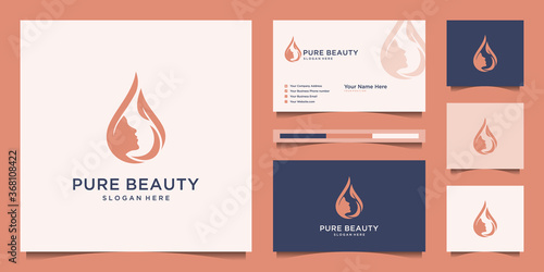 face woman with water drop design logo and business card
