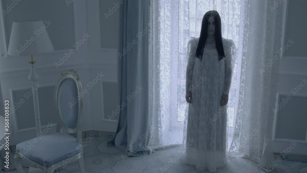 Spooky phantom of dead bride in haunted castle, blood-chilling horror, nightmare Spooky phantom of dead bride in haunted castle, blood-chilling horror, nightmare