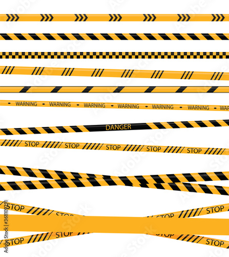 Creative Police line black and yellow stripe border. Yellow taped warning danger police stripes crime safety line attention border barrier.