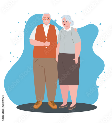 elderly couple smiling, old woman and old man couple in love vector illustration design