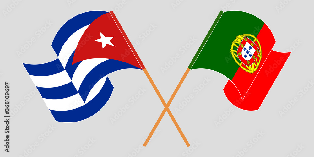 Crossed and waving flags of Cuba and Portugal Crossed and waving flags of Cuba and Portugal