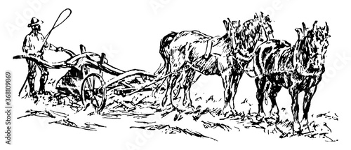 Plowing, vintage illustration