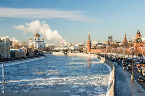 The Moscow Kremlin. Embankment and Christ the Saviour Cathedral