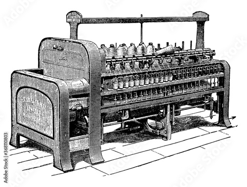 Throstle or The Spinning Frame, vintage illustration.