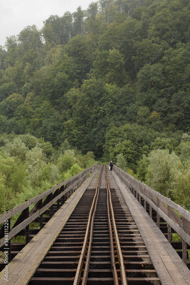 Narrow-gauge railway in Carpathian Mountains, Western Ukraine, Ivano-Frankivsk region