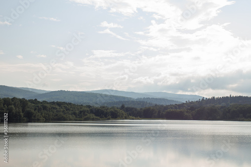 Lake and Mountains in Truskavets city  Lviv region  Western Ukraine