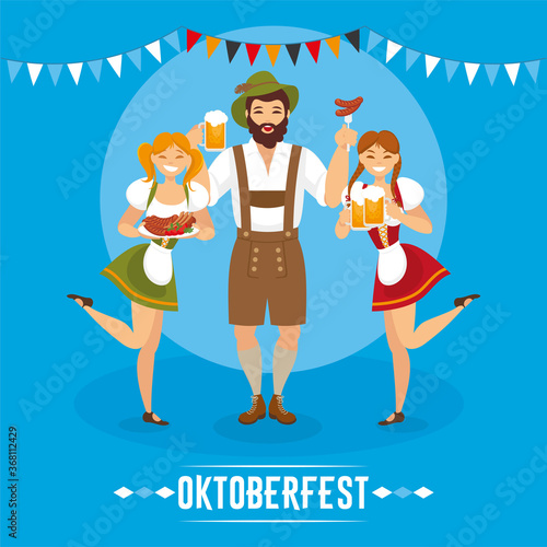 OKTOBERFEST POSTER DESIGN WITH CHARACTERS OF GIRLS AND MEN