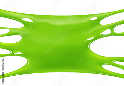 Green sticky slime banner. Realistic slime isolated object. Halloween party spooky design element. Vector background.