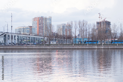 Mar 14,2020. Moscow, Russia. Moscow river, office buildings, construction