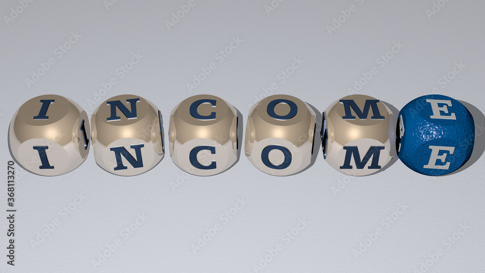 crosswords of INCOME arranged by cubic letters on a mirror floor, concept meaning and presentation. business and illustration crosswords of INCOME arranged by cubic letters on a mirror floor, concept meaning and presentation. business and illustration