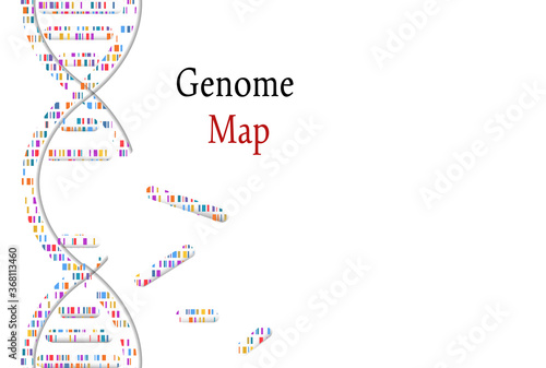DNA test, genom map. Mosaic genome and distressed stamp seal with Genome phrase. Vector illustration.