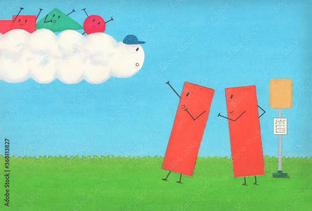 丸 三角 四角 雲 キャラクター 空の運動会 絵本 9 10ページ Stock Illustration Adobe Stock 丸 三角 四角 雲 キャラクター 空の運動会 絵本 9 10ページ Stock Illustration Adobe Stock