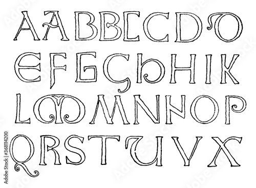 Romanesque Alphabet, vintage illustration