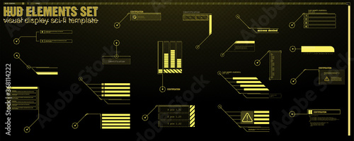 Information box bars and modern digital info frame layout templates. Good for game UI/UX. Vector Illustration A set of modern frames, callouts for user menu interface elements in futuristic HUD style.