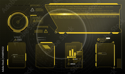 Information box bars and modern digital info frame layout templates. Good for game UI/UX. Vector Illustration A set of modern frames, callouts for user menu interface elements in futuristic HUD style.