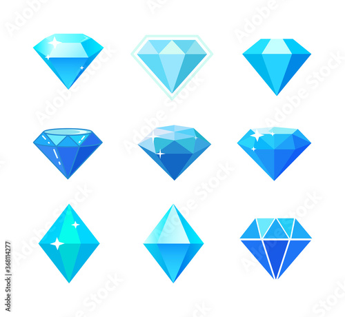 Set of blue diamond icon. Flat illustration of diamond. Template design for corporate business logo, mobile or web app. Vector illustration
