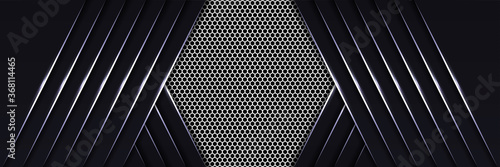 abstract luxury silver hexagon carbon fiber grid with white luminous lines background