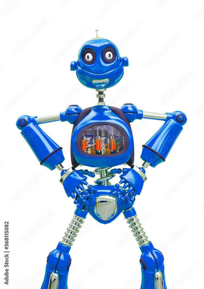 Fototapeta premium vintage robot cartoon doing a power pose in white background