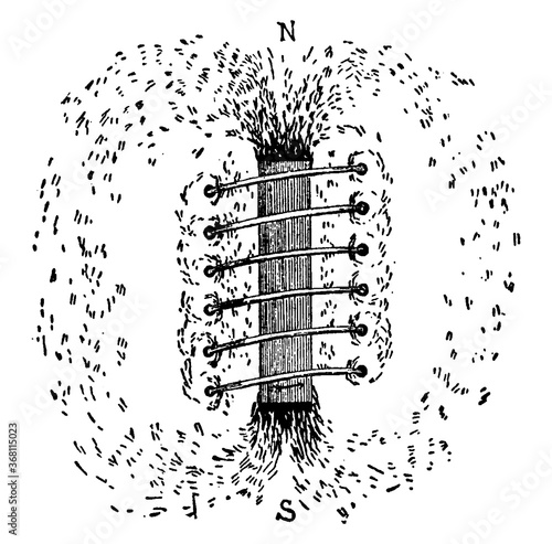 Solenoid with Iron Bar, vintage illustration.