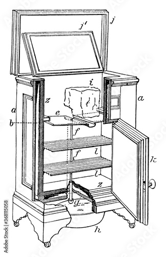 Refrigerator, vintage illustration.