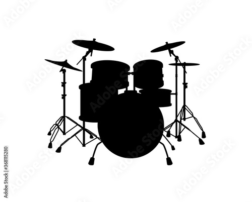 Black silhouette of drums. Vector art image illustration, isolated on white background.