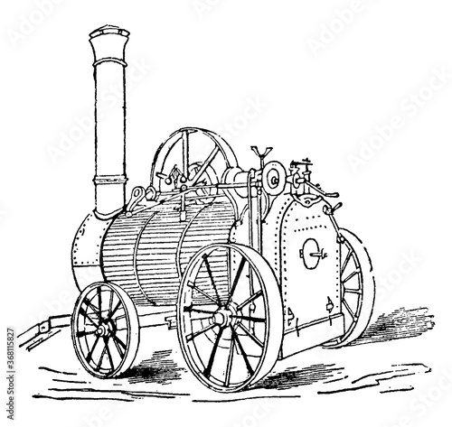Portable Steam-Engine, vintage illustration.