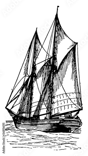 Schooner, vintage illustration.