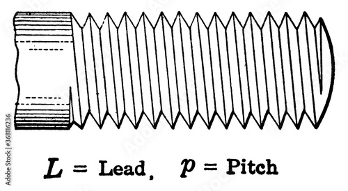 Triple Threaded Screw, vintage illustration.
