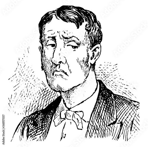 Man expressing peevishness, vintage illustration.