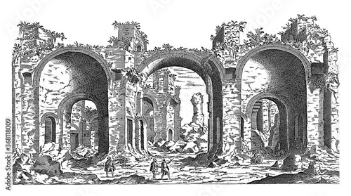 Ruins of the Baths of Caracalla in Rome, vintage illustration.