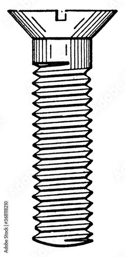Machine Screw With Flat Head, vintage illustration.