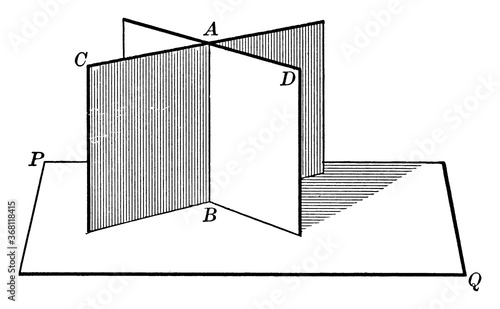 Two Intersecting Planes, vintage illustration.
