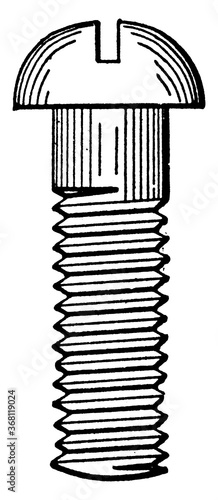 Machine Screw with Round Head, vintage illustration.