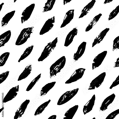 Vector abstract irregular paint stroke brush pattern in black and white. Textured grunge design. Vivid, hand drawn, in motion, modern brush design on white background. Surface pattern design.