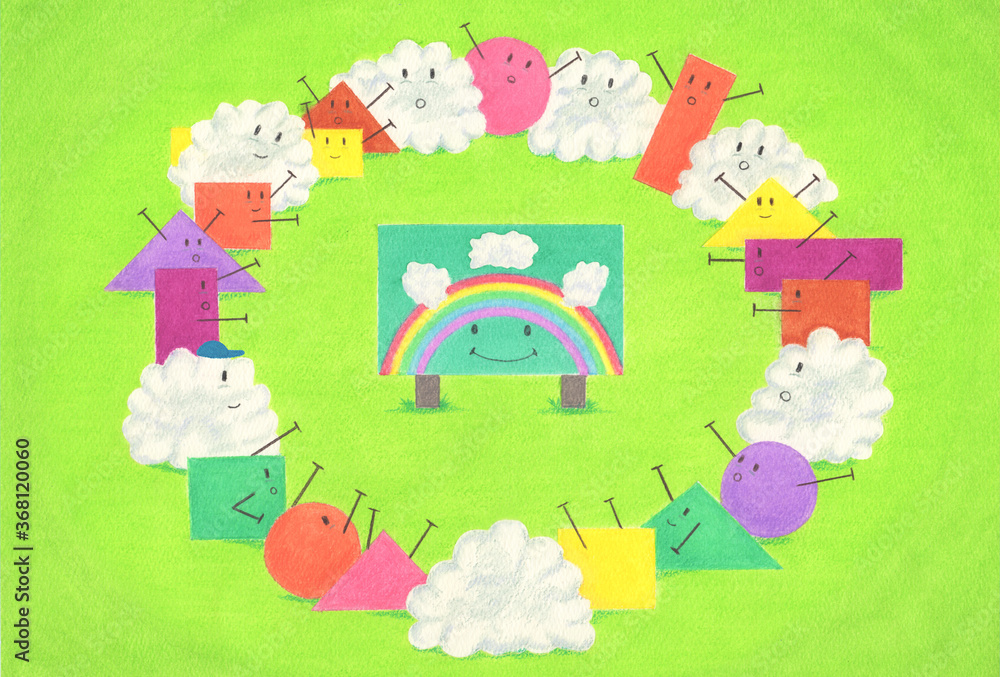 丸 三角 四角 雲 キャラクター 空の運動会 絵本 29 30ページ Stock イラスト Adobe Stock 丸 三角 四角 雲 キャラクター 空の運動会 絵本 29 30ページ Stock イラスト Adobe Stock