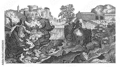 View of the Tiber near Tivoli, vintage illustration. photo