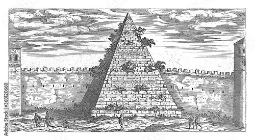 Pyramid of Cestius in Rome, vintage illustration. photo