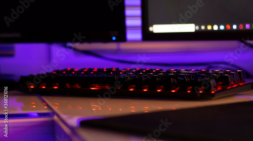 Neon backlit keyboard on wh...