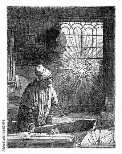 Scholar in his study (Faust), Rembrandt van Rijn, 1807 - 1808, vintage illustration. photo