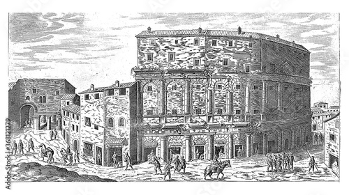 Photography Marcellus Theater in Rome, vintage illustration.
