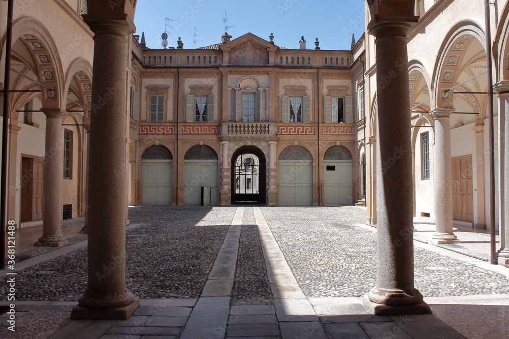 colonnade access to the hall of Palazzo Anguizzola di Grazzano sec. 17th, Piacenza, Italy