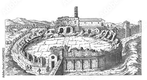 Amphitheatrum Castrense in Rome, vintage illustration. photo