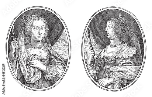 Two scenes on an album sheet, vintage engraving.