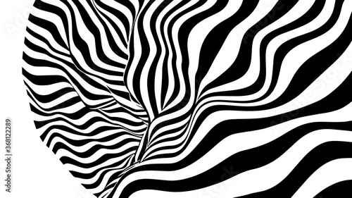 Optical illusion wave. Abstract 3d black and white illusions. Horizontal lines stripes pattern or background with wavy distortion effect. EPS 10. Vector illustration.
