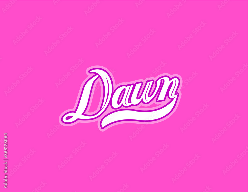 First name Dawn designed in athletic script with pink background